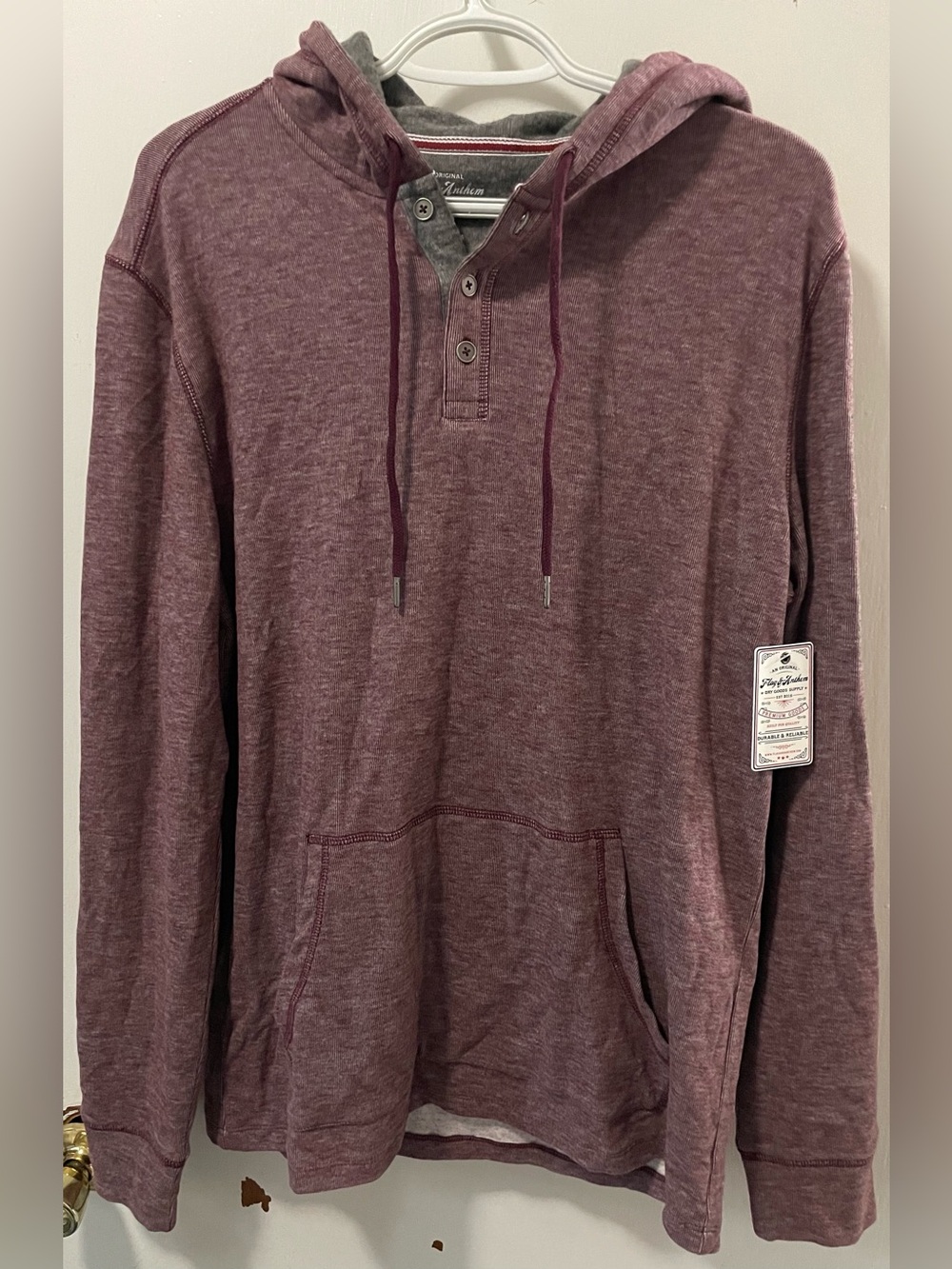 Flag & Anthem Men’s Maroon Long Sleeves Sweatshirt Hoodie Front Pocket Medium M